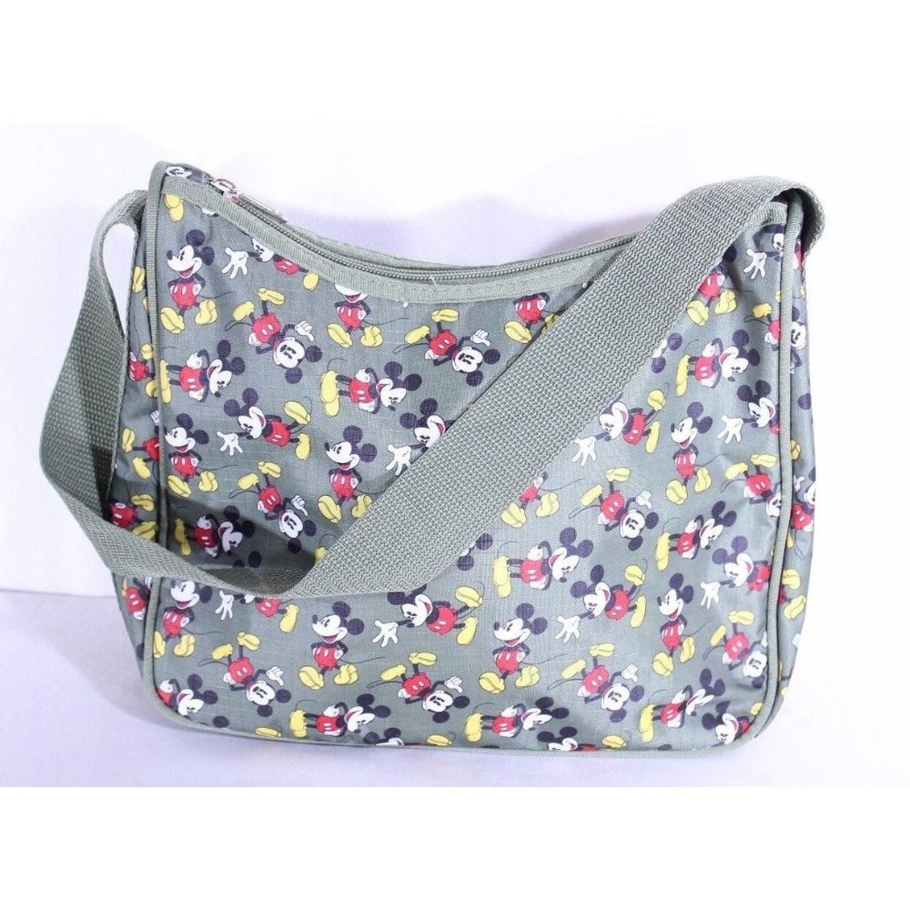 Disney Mickey Mouse Green Nylon Fabric Zip Top Purse